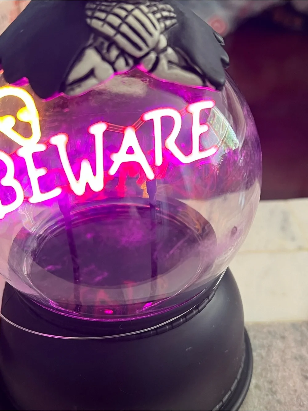 Black and Orange Halloween Message Globe with Skull Accent